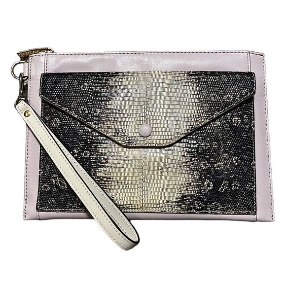 Lori Goldstein Clutch Envelope Purple Lilac Snakeskin Pattern Genuine Leather - Picture 1 of 8